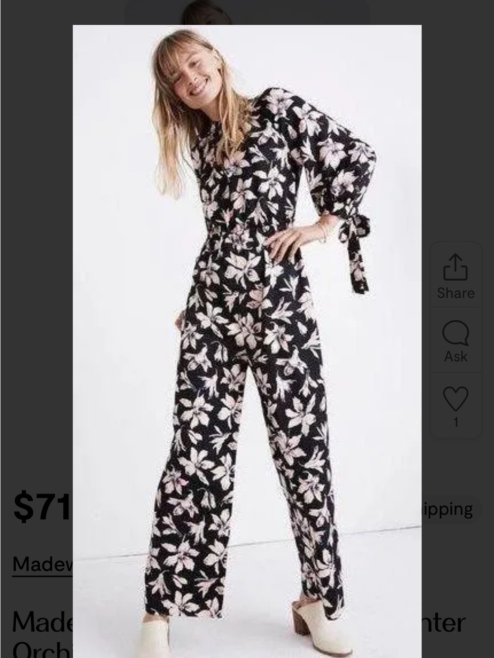 Madewell Floral Tie-Sleeve Wide-Leg Jumpsuit in Black and Blush